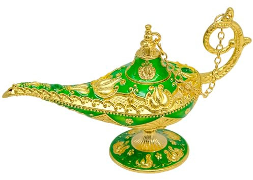 inheming Aladdin-Lampe, Gold Dekoration Genie Öllampe, Aladdin Magic Lampe,Mini Aladdin Wunderlampe,Gold und Grün. 12cm*6.5cm