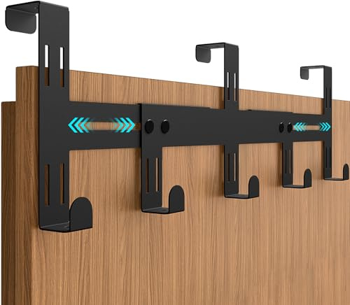 Quirlig Porte Manteau pour Porte, Rétractable 5 Crochet Porte Sans Percage, Polyvalent Patère de Porte à Suspendre, Patere Porte pour Cuisine, Salle de Bains, Chambre à Coucher, Entrée - Noir