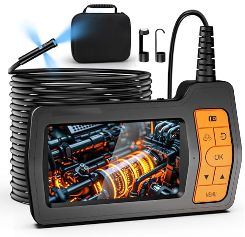 FISHOAKY Triple Lens endoscope inspection camera with Light, 5'' IPS Screen 1080p HD Waterproof drain camera, Borescope for Automotive/Wall/Industrial/Drainage Sewer,Gadgets For Men(50FT Cable)