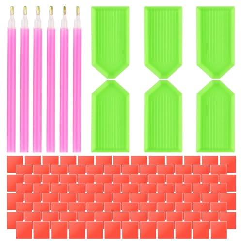 FL HUA 112PCS Diamond Art Tools, DIY 5D Trays with Diamond Art Pens and Clay Glue Wax Squares, Accessories for DIY Rhinestone Painting