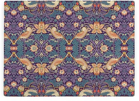 Purple Strawberry Thief Glass Worktop Protector - William Morris Artwork Smooth Kitchen Chopping/Cutting Board Gift - 39cm x 28.5cm (15 x 11)