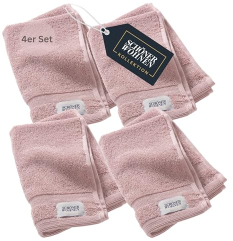 SCHÖNER WOHNEN 4er Set Premium Gästehandtuch 30x50 cm - saugstark - Luxus Handtücher Rose 4teilig - 100% Baumwolle - flauschig weich - als Handtuch-Set kombinierbar - Frottee Kinder - Öko-Tex