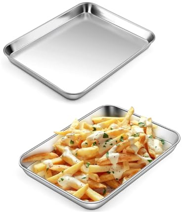 Baking Tray Set of 2, Essentials Stainless Steel Oven Sheet Sets,31cm x 24cm Rimmed Pan Baking Sets, Easy Clean Dishwasher Safe, for Baking Cooking Serving Non Toxic Rust Free (Large)