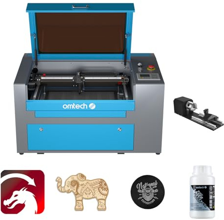 OMTech 50W CO2 Laser Engraving Machine, 300 x 500mm Work Bed Laser Engraver Cutter, LCD Digital Control, USB Port, Air Pump(with Lightburn&Rotary Cutter)