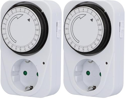 UNITEC Tages-Zeitschaltuhr, mechanisch, für Innenbereich IP20, analog, weiß, 15 Minuten-Abstände einstellbar (Packung mit 2)
