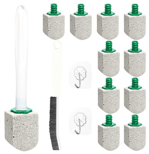 Eudomis 10 PCS Pumice Stone for Toilet,Replaceable Pumice Stone for Cleaning With Handle,Used for Cleaning Bathroom Sinks,Swimming Pools and Toilets(Includes 1 Crevice Tool+2 Hooks)
