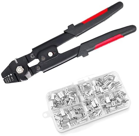 Wealsun Up to 2.2mm Wire Rope Crimping Tool | High-Carbon Steel Cable Cutter with 180Pcs 1.2/1.5/2mm Aluminum Double Barrel Ferrule for Crimping Wire Cable