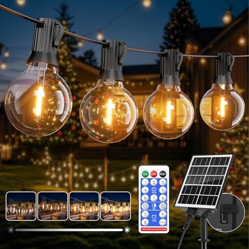 15M Solar Lichterkette Outdoor,19+2 G40 LED Lichterkette Außen Solar | Glühbirnen Dimmbar IP65 Wasserdicht USB Laden Lichterkette Außen Solar, 8 Modi & Timer Wetterfest für Garten,Balkon,Party
