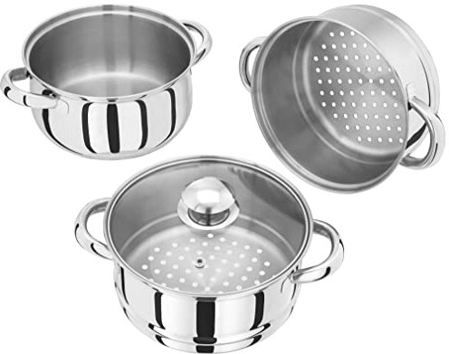 Judge HX02 - Juego de vaporera con Tapa de Cristal (Acero Inoxidable, 3 Niveles, 18 cm), Color Plateado