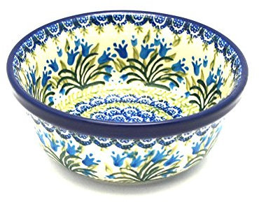 Polish Pottery Soup and Salad Bowl - Blue Tulip