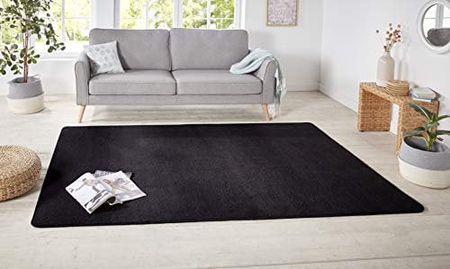 Hanse Home Nasty Teppich – Wohnzimmerteppich Flauschiger Kurzflor Einfarbig Unifarben für Esszimmer, Wohnzimmer, Kinderzimmer, Flur, Schlafzimmer, Küche – Uni Schwarz, 200x300cm