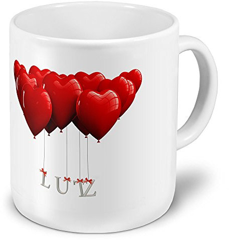 digital print XXL Riesen-Tasse mit Namen „Lutz“ - Jumbotasse mit Design Herzballons - Namens-Tasse, Kaffeebecher, Becher, Mug