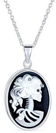 Bling Jewelry Hip Hop Goth Bikerin Schmuck Schwarz Weiß Lünette Oval Lolita Junge Frau Skelton Kamee Anhänger Halskette Statement Ring Für Frauen Teenager Punk Rock .925 Sterlingsilber