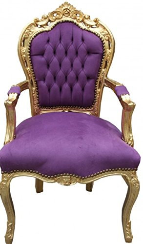 Casa Padrino Barock Esszimmer Stuhl mit Armlehnen Lila/Gold