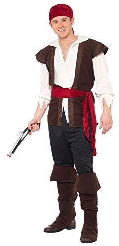 Mens Pirate Costume Pirates Outfit - Chest 38-40 (Black)