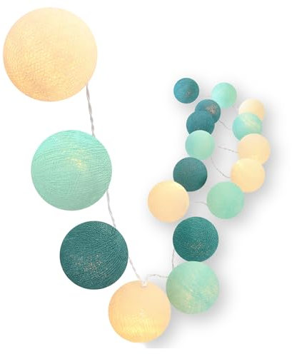 CREATIVECOTTON LED Lichterkette mit Cotton Balls inkl. Timer und Dimmer (Aqua, 20 Kugeln)