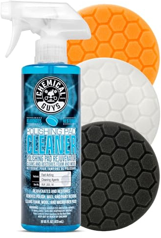 Chemical Guys 5.5 Buffing Pad Sampler Kit - 4 Piece Detailing Set with 3 Professional Foam Car Polishing Pads & 16 oz Polishing Cleaner, for Dual Action and Rotary Polishers Using 5 Backing Plates