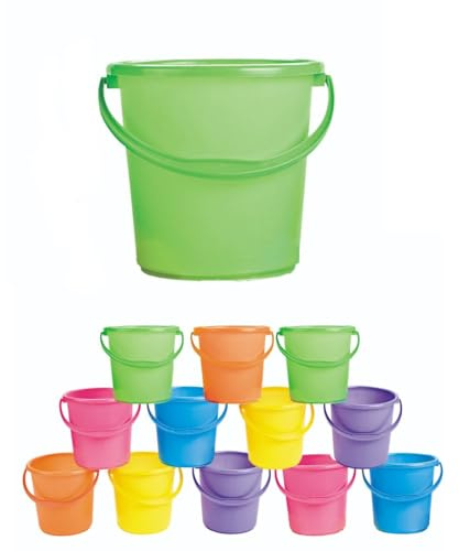 Fun Express Sand Buckets for Kids 12 Pack - Premium 7 Inch Beach Buckets with Easy-Grip Handles | Durable Plastic Sand Toys for Ages 3+ | Perfect for Beach, Sandbox & Pool Play