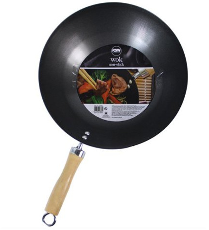 Non Stick Carbon Steel Wok 11 / 28cm Diameter for Chinese Cooking & Frying
