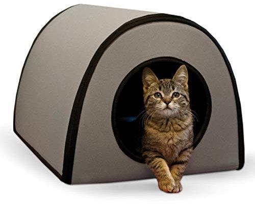 K&H Pet Products, beheiztes Thermo-Modul-Katzenhaus für Haustiere im Winter; isoliert, wasserdicht, beheizter Boden, waschbarer Bezug, sicherheitszertifiziert – Größe S, 53×36×33 cm, grau, 20 W
