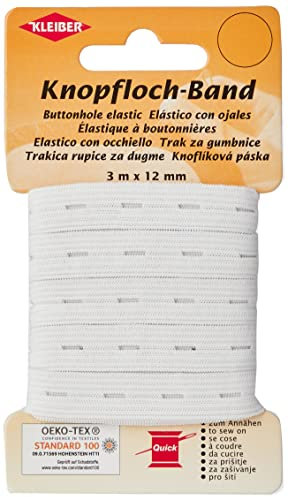Kleiber Knopfloch-Band/Elastik Knopflochband, 58% Polyester, weiß, 300 x 1,2 x 0,05 cm
