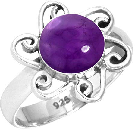 Jeweloporium 925 Silber Ringe für Damen Violett Natürlich Amethyst mit Stein Boho Silber Ringe Größe 64(20.4) Handgefertigt Schmuck