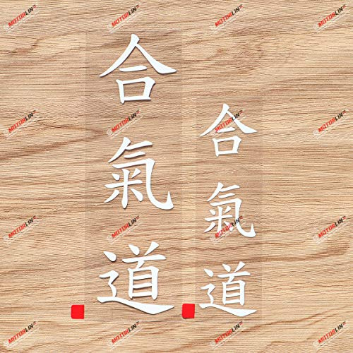Aikido Kanji Chinesisch Japanisch Kampf Aufkleber Vinyl Sticker - 2er-Pack Weiß, 15,2 cm, 20,3 cm - Ohne Hintergrund für Auto Boot Laptop