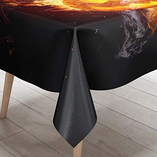 Chickwin Tablecloth Wipe Clean, Halloween Skull Pumpkin Ghost Print Tablecloth Decoration Stain Resistant Waterproof Polyester Table Cover For Parties Dining Tables (Flame pumpkin,60 * 60cm)