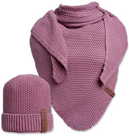 Hilltop 2-teiliges Unisex Winterset, Damen Mütze und Schal, Herren Mütze mit Strickschal, XXL Dreiecksschal mit Strickmütze, Geschenk für Frauen und Männer, Farbe:Pink