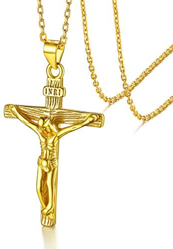 S925 Silber Damen Kreuz Anhänger Kreuzigung Anhänger Kette,Personalisiert Kreuz Anhänger mit Wunschegravur 18K Vergoldet Halskette mit 5CM Verlängerkette für Damen/Frauen/Mädchen