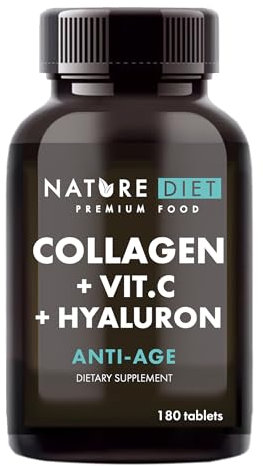 Nature Diet - Collagen with Hyaluronic Acid and Vitamin C, 180 Tablets, 500 mg , Anti Ageing , Hydrolyzed Collagen