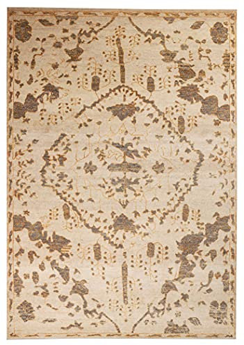 New Pietro Teppich, 170 x 240 cm, traditionelles handgeknüpftes Design, Seide / Wolle, Beige