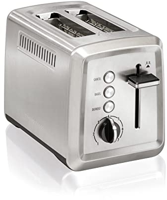 Hamilton Beach 2 Slice Toaster with Extra-Wide Slots, Bagel Setting, Toast Boost, Slide-Out Crumb Tray, Auto-Shutoff & Cancel Button, Defrost Function, Stainless Steel (22794)