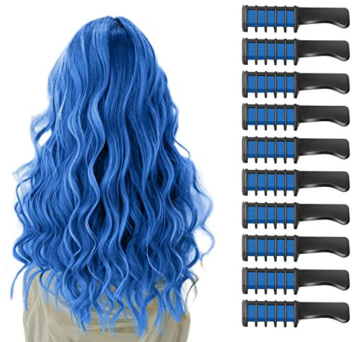 10 Piezas Peine de Tiza para el Pelo para Niñas y Niños, de Color Brillante Temporal para Regalos de Edad 5+ Lavable Tinte para el Pelo para Cumpleaños Cosplay Fiesta(Azul)