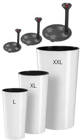 MELTOM Blumenkübel mit Bewässerungssystem Rund Hochglanz Slim Blumentopf mit Einsatz SET3: Größe L + XL +XXL Weiß
