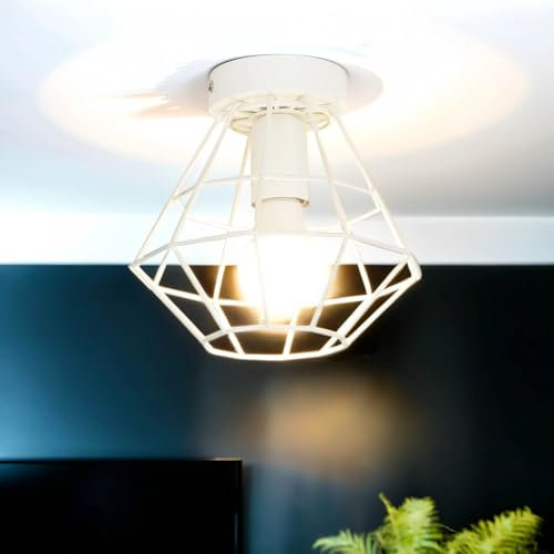 Licht-Erlebnisse Deckenleuchte Metall Weiß Ø 20 cm geometrisch E27 Deckenlampe Wohnzimmer Esszimmer Beleuchtung