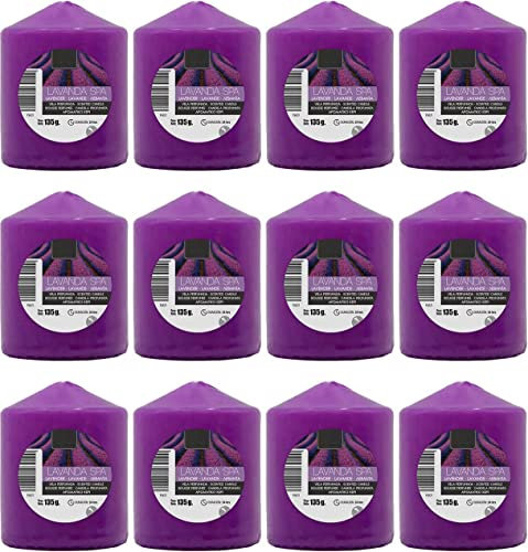 Velas Taco Aroma Lavanda Spa Perfumadas Grandes XL 70 x 57 mm - Lote de 12 Unidades - Velones Aromáticos - Gran Duración y Delicado Aroma - 22-24 horas Duración - Aromaterapia por Velas