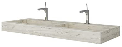 Kiamami Valentina - Lavabo Bagno 2 Vasche | HPL Laminato Alta Pressione | Ignifugo e Idrofugo | Resistente a Vapore e Agenti Chimici | Effetto Legno, 120 x 46 cm, Rovere Ghiaccio