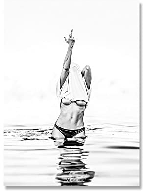 Modern Schwarz Weiß Poster Sexy Frau mit Mittelfinger Feministische Leinwand Malerei Wandkunst Nacktbild Wohnzimmer Dekor (Color : B, Size : 60x90cm no frame)