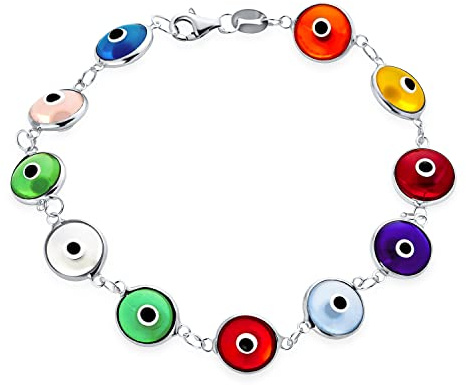 Protection porte-bonheur amulette turque perle de verre translucide mauvais œil bracelet pour femmes adolescentes plaqué or .925 argent sterling rouge jaune orange bleu vert blanc rose noir