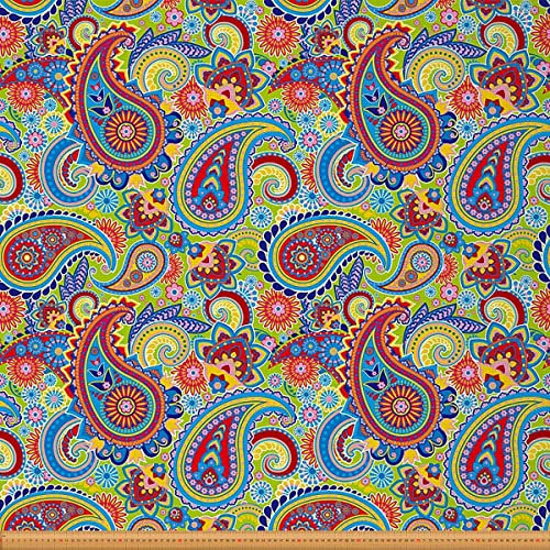 Loussiesd Paisley Stoff Meterware Bunter Boho Paisley Blumen Möbelstoff für Stühle Sofa Couch Bohemien exotisch Outdoor Stoff wasserdicht indischer Stil Dekorationsstoff 92x160cm Blaugrün