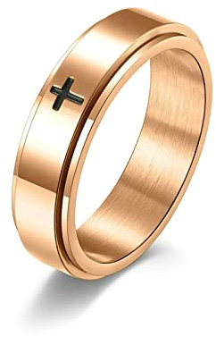 Ayoiow Männerring Gravur, Ring Männer Edelstahl Glatter Bandring mit Epoxy Kreuzmuster Siegelring Roségold Größe 67 (21.3)