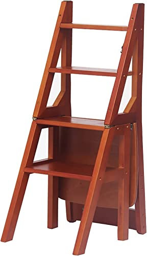 Bibliothèque Escabeau Pliable Woodrow - Tabouret Décoratif Étagère Pour Accueil, Cuisine, Placards - Portable Chaise Échelle (Couleur Miel, 35x46x)