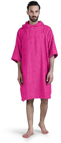 ALLEN & MATE Poncho de Toalla con Capucha para Adultos Albornoz de Rizo de algodón para Playa, natación, Surf, baño, Deportes acuáticos (L-XL, Estrella de mar Rosa)