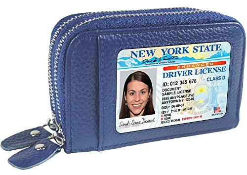 REDO Damen Geldbeutel Kredit Kartenhalter Aus Langlebig Echtes Leder Zipper Mit RFID-Schutz Klein GeldböRse für Frauen, Lady GeldböRse Mit MüNzfach Und Mehreren KartenfäChern (Blau)