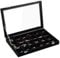Frebeauty Samt Schmucktablett 24 Gitter Schmuck Organizer mit durchsichtigem Deckel Ohrring Organizer Halter Etui mit Verschluss Schubladeneinsatz Anhänger Broschen Geschenk (Schwarz 24 Gitter)