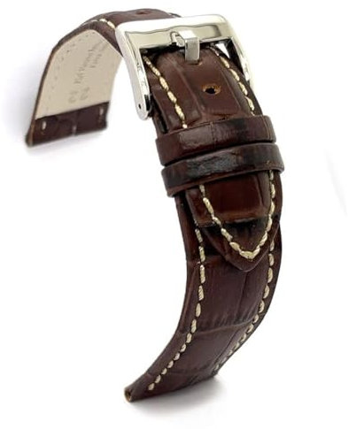 diloy Sportliches gepolstertes Uhrenarmband Rindsleder Krokoprägung quadratisch weiße Naht – Größen 14mm 16mm 18mm 20mm 22mm 24mm 26mm 28mm 30mm – Elegant 378 Dunkelbraun 18mm