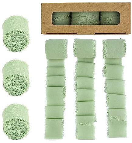 Chiffonband Schleifenband Hochzeit Salbei Grün Geschenkband 3 Rollen 38mm Breit x 6,4M Dekoband Band 19,2M Bastelband Strauß Chiffon Bänder Für Dekoration,Blumensträuße,Hochzeitseinladungen