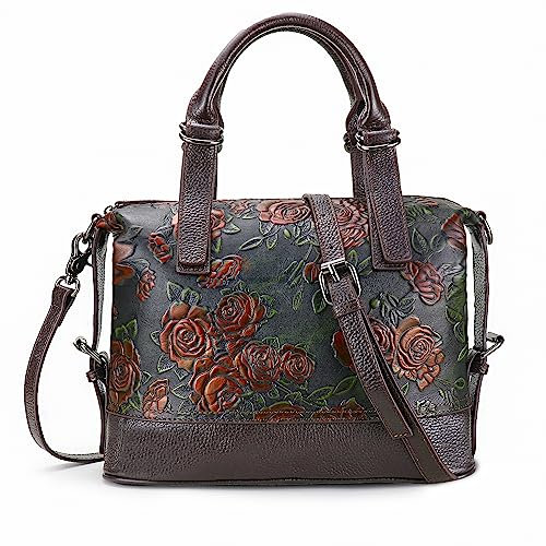 Geldbörse und Handtaschen für Damen, Leder, Schultertasche, Tragegriff, mittelgroß, Vintage, Prägung, Rose, Bgreen, 11x8x4.6 inches