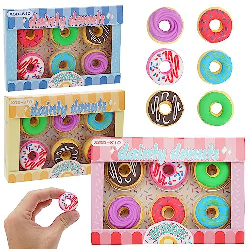 18 Stück Donut Radiergummi, Neuheit Kreatives Bunte Lustige TPR, Kinder Kawaii Süße für Geschenk Als Geburtstagsgeschenk Studenten Belohnung